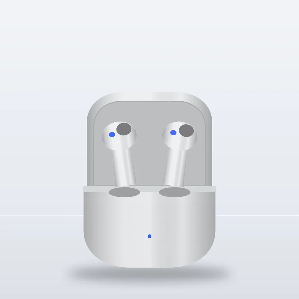 Auriculares in-ear blancos en su estuche de carga abierto
