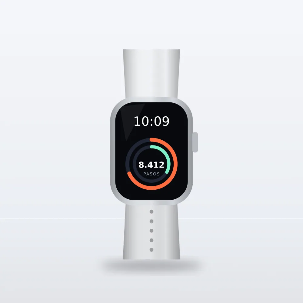 Reloj inteligente blanco con pantalla de pasos