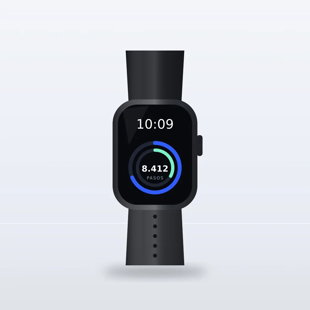 Reloj inteligente negro con pantalla de actividad