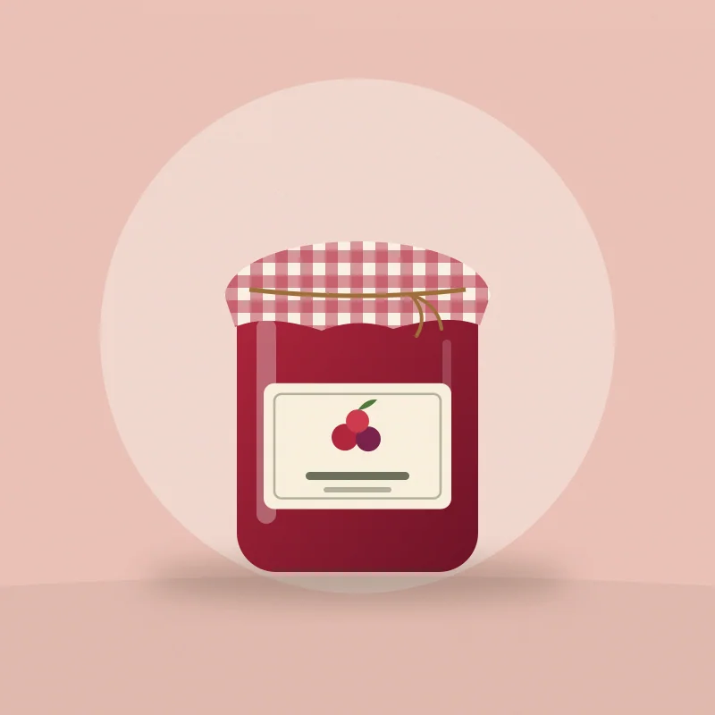 Frasco de mermelada roja con tapa de tela a cuadros rojos