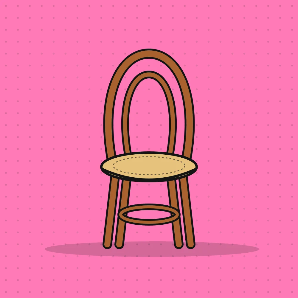 Ilustración de una silla de madera curvada con asiento de esterilla