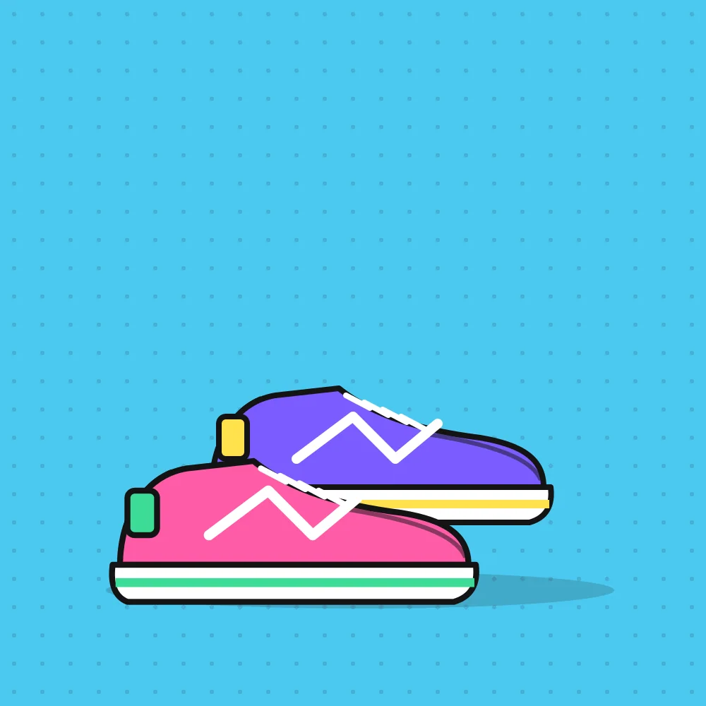 Ilustración de dos pares de zapatillas urbanas, una violeta y otra rosa