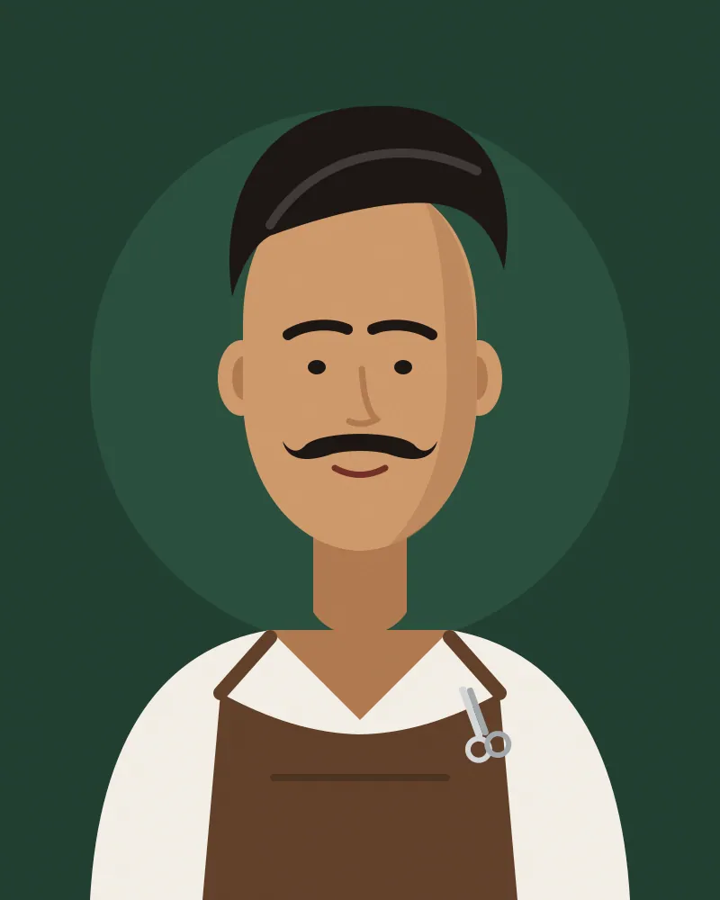 Ilustración de Tano: jopo peinado hacia atrás y bigote