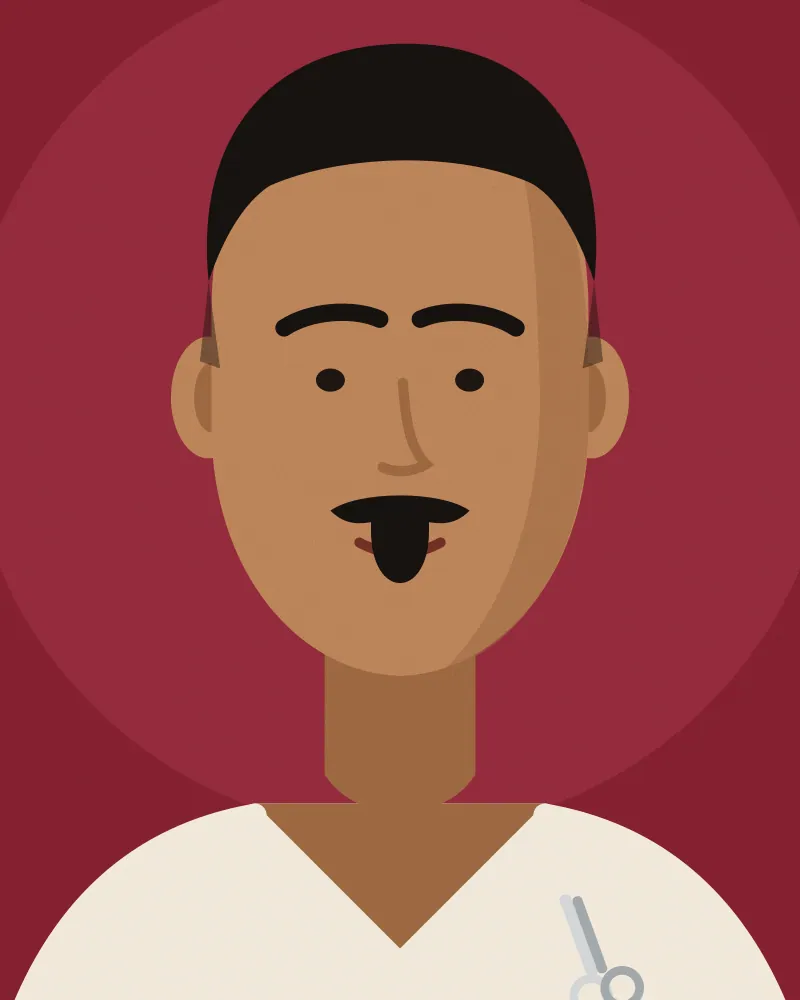 Ilustración de un corte mid fade con barba candado
