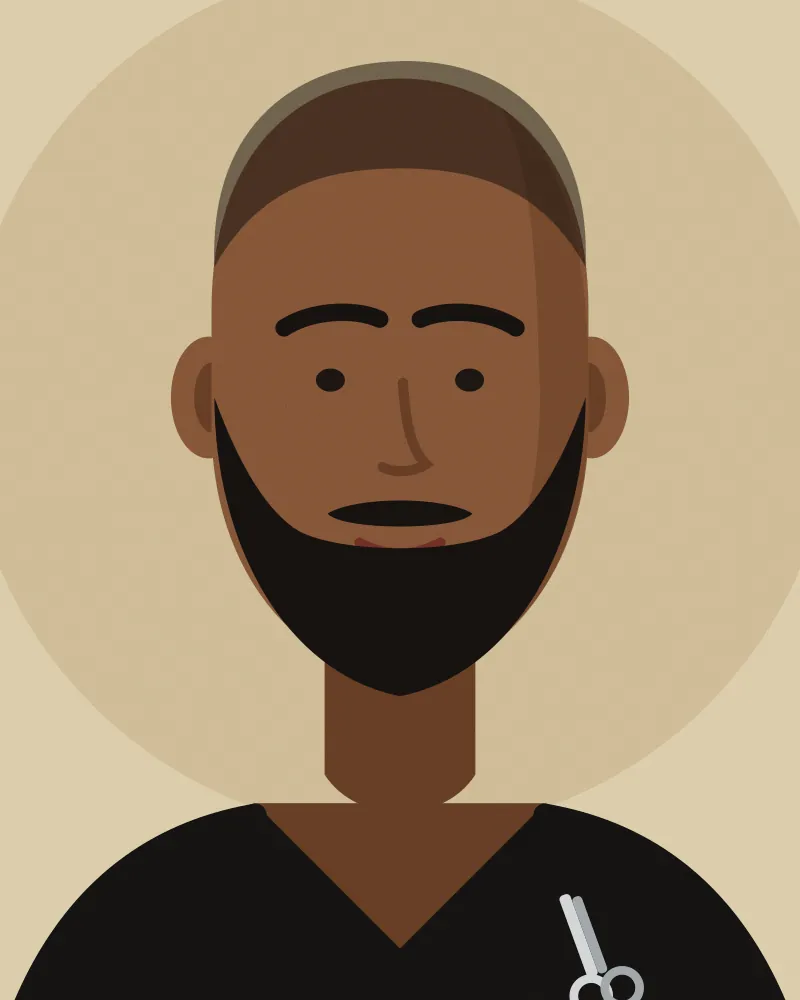 Ilustración de un rapado con barba completa